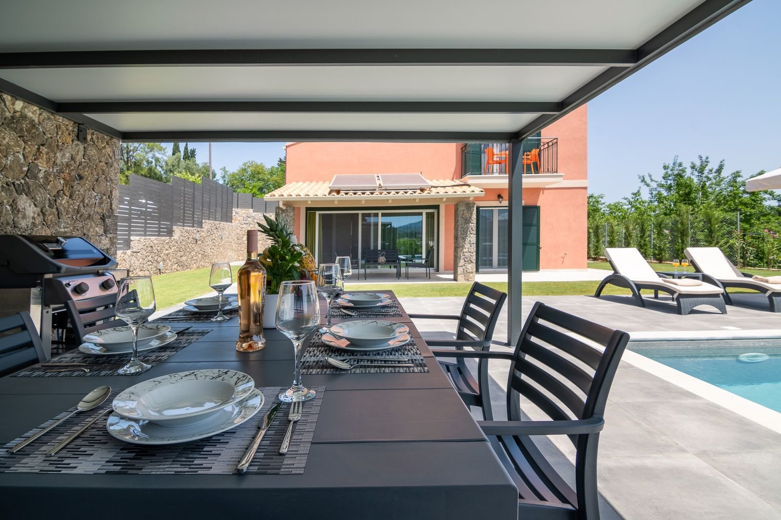 Villa Agapi terrace and pool in spring, Afra, Corfu
