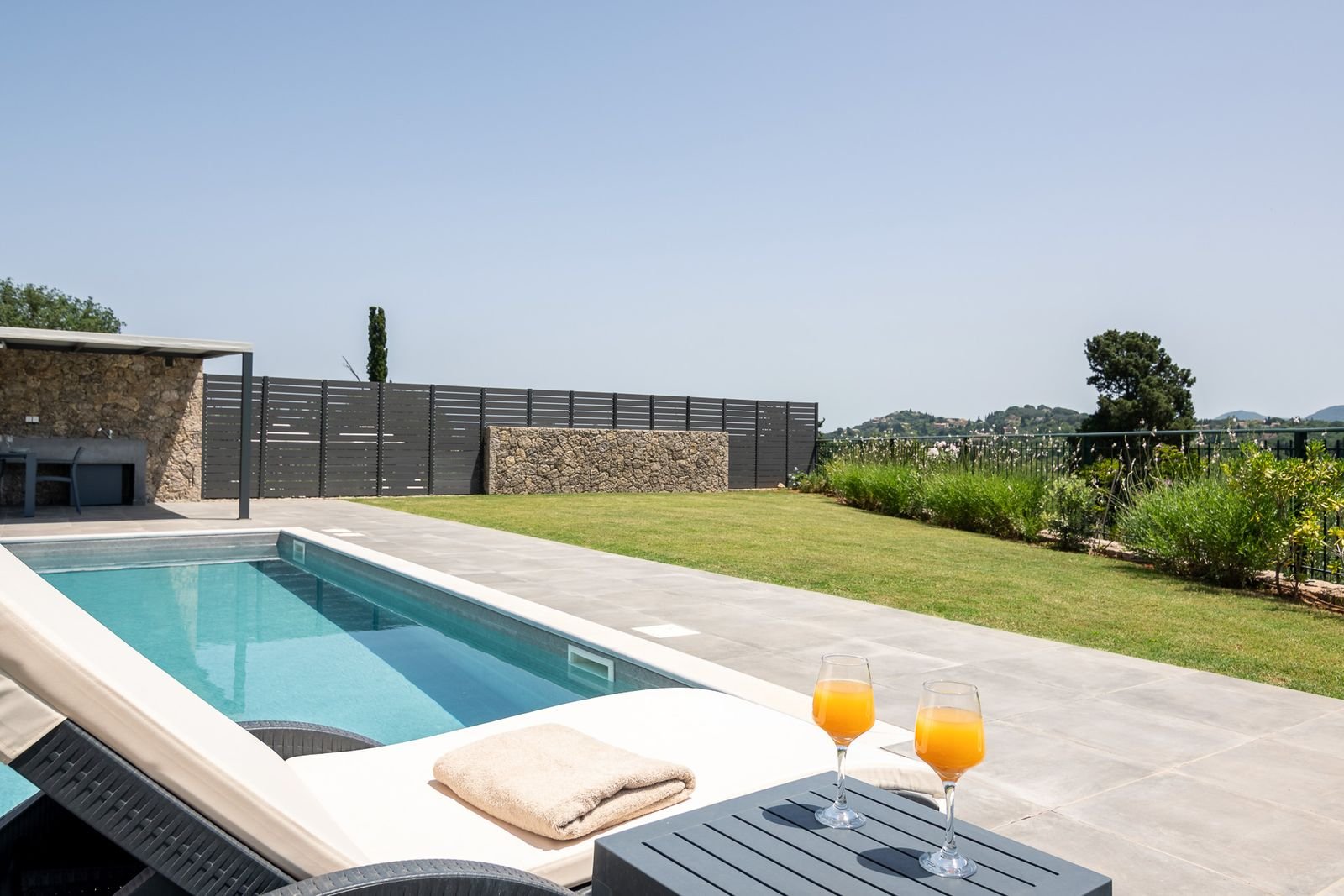 Orange juice by the private pool at Villa Elpida, Castelia, Corfu